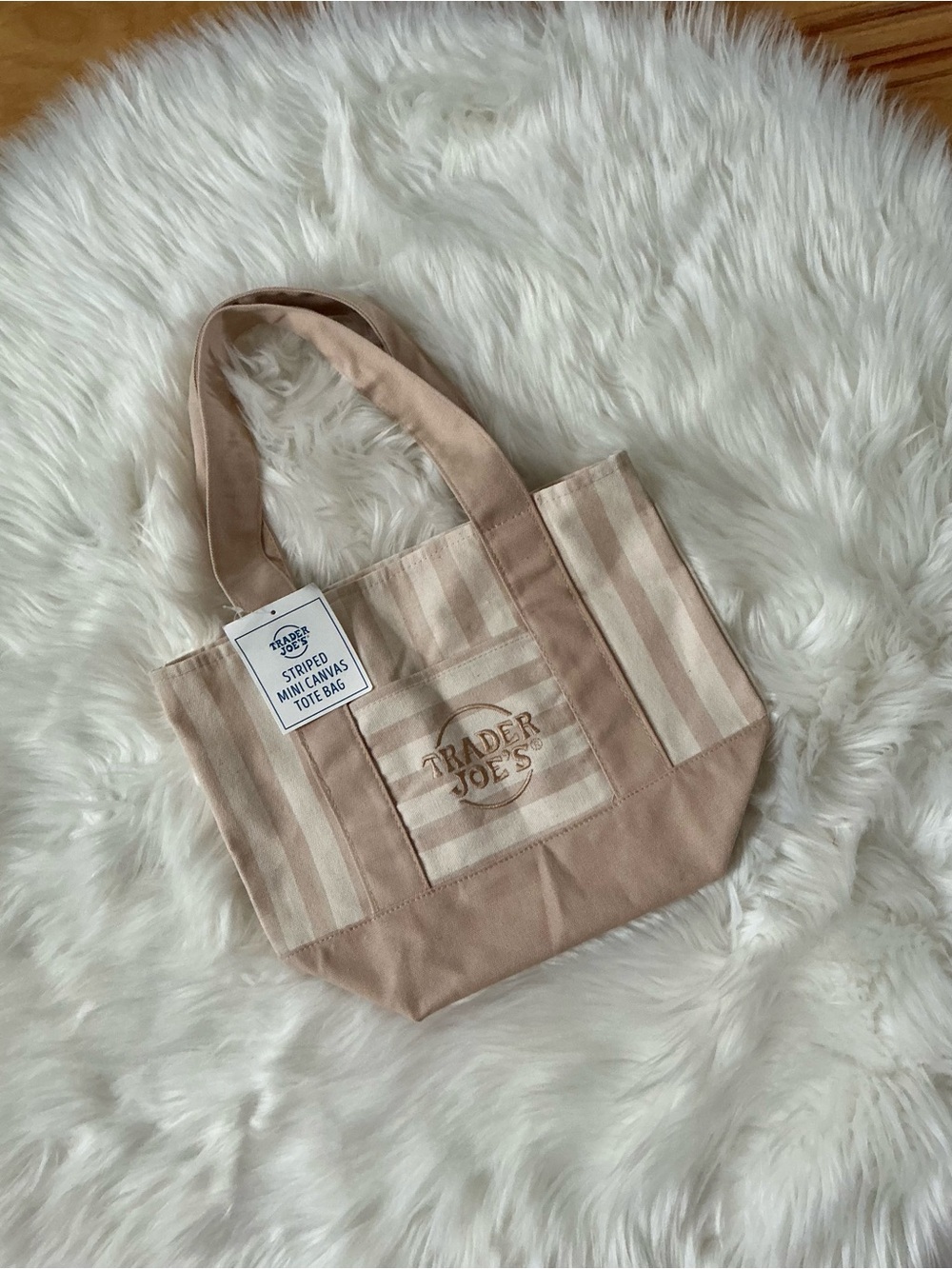 Trader Joe's Limited Edition Striped Beige Mini Canvas Tote Bag